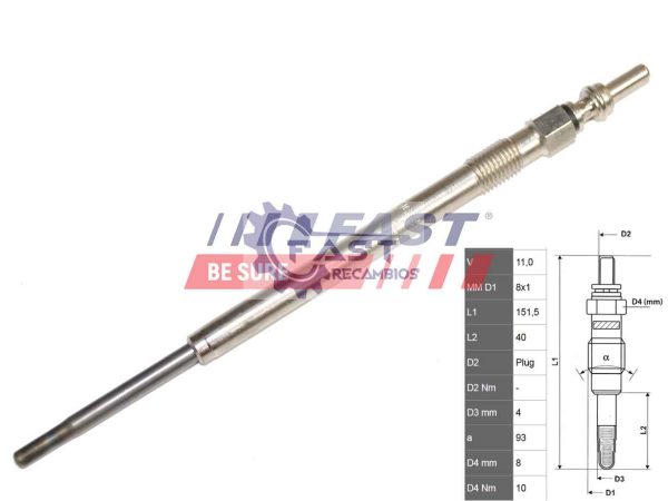 Bujía de precalentamiento para Fiat Ducato marca FAST FT82706