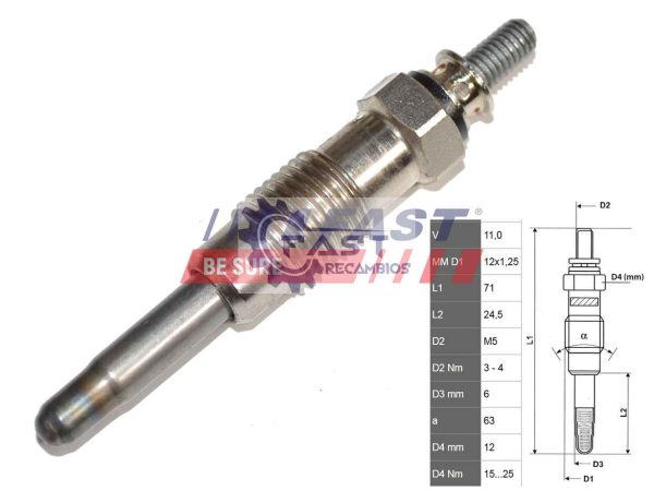 Bujía de precalentamiento para Fiat Ducato marca FAST FT82710